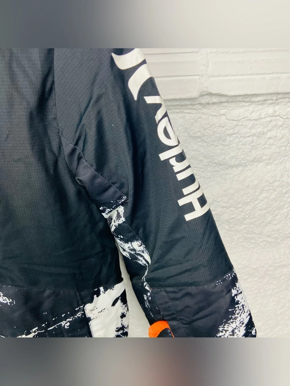 Hurley Kids Black White Print Hooded Jacket with Orange Accents